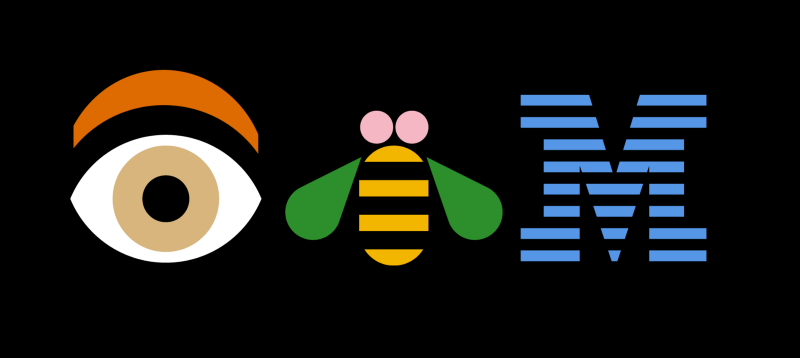 IBM Rebus illustrated logo made up of an eye, a bee and the M from the origianal logo